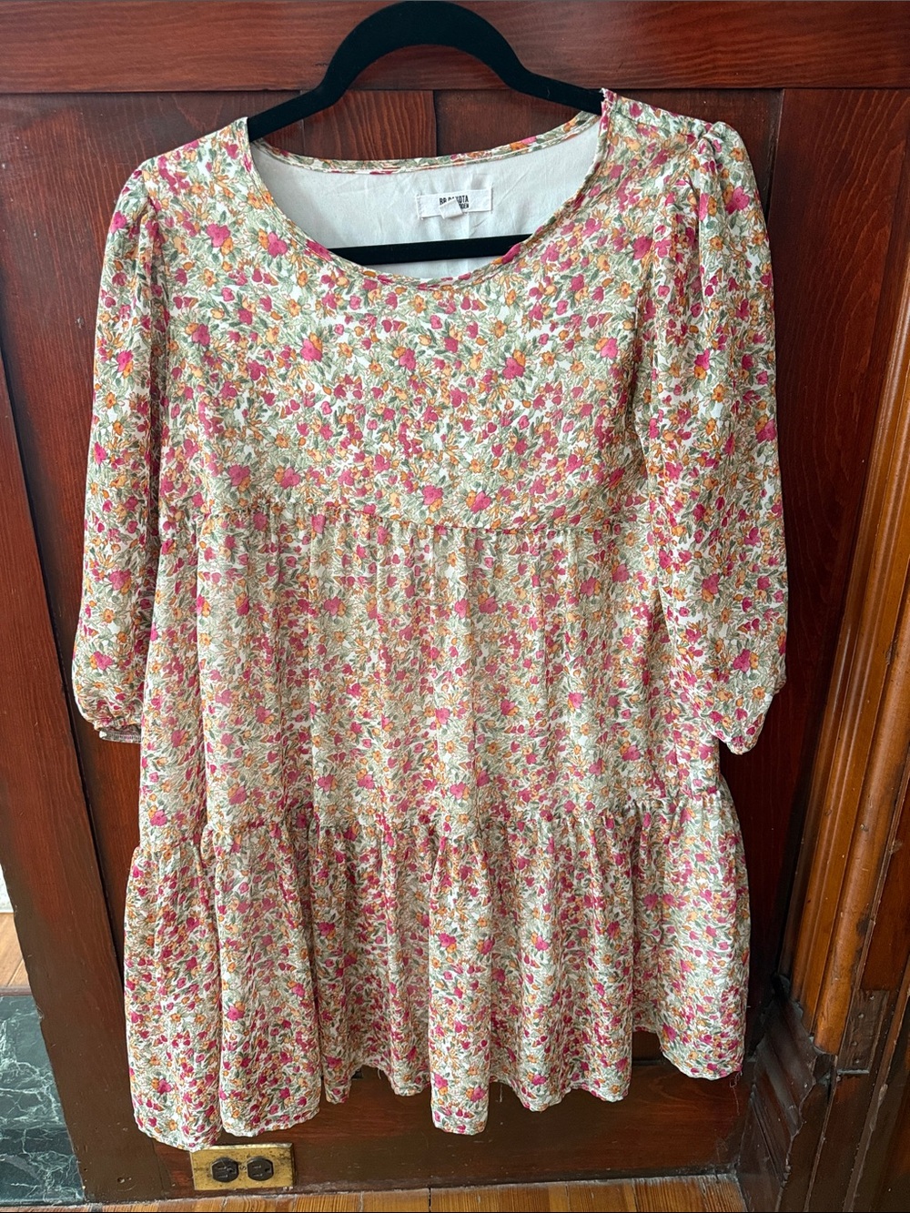 BB Dakota Floral Tiered Dress in Pink & Cream